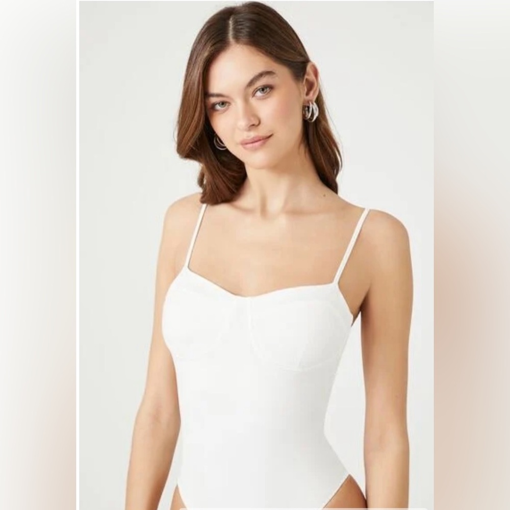 Forever 21 Bustier Cami Bodysuit- White  size (large)